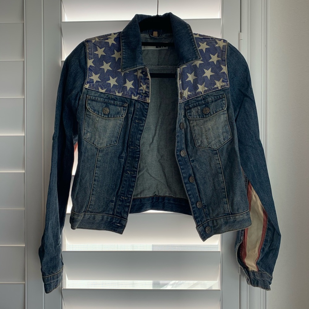 Topshop MOTO American Flag Denim Jacket